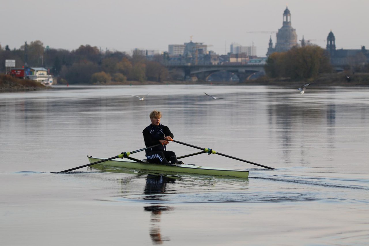 Imagine yourself rowing on the Elbe