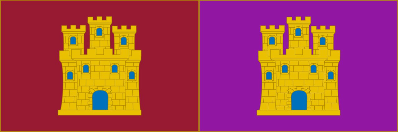 Banderas de Castilla según la Alianza (izquierda) y el Instituto (derecha)