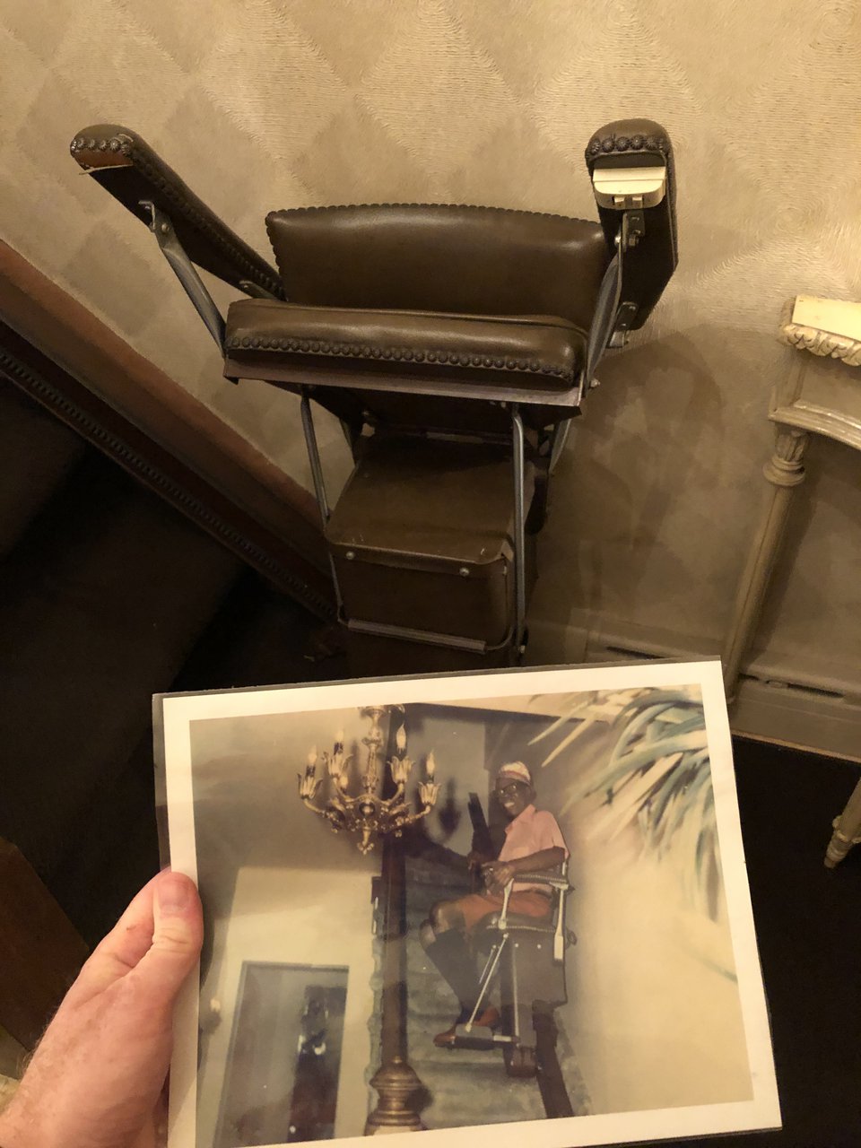 The stairlift that was installed when he had his first heart attack